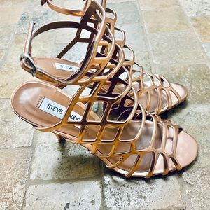 Steve Madden Slithur Rose Gold Cage Gladiator Style Heels sz 8